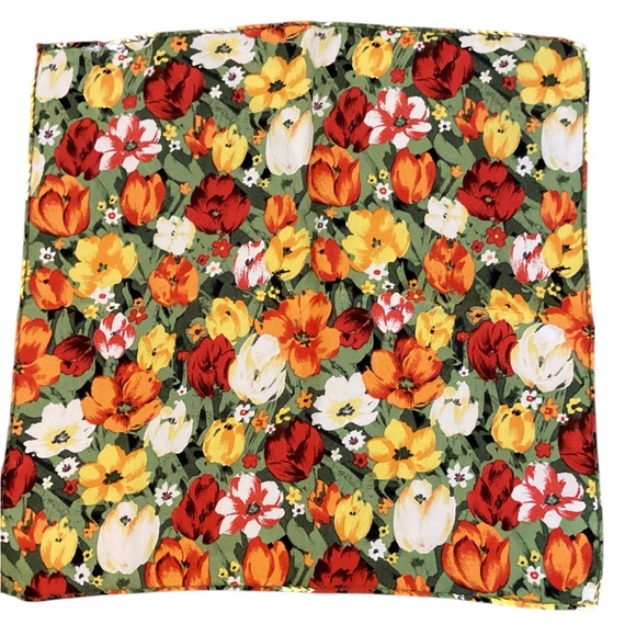 Silk Pocket Square Hand Rolled Hem Floral BRIGHT Style - Picture 2 of 3